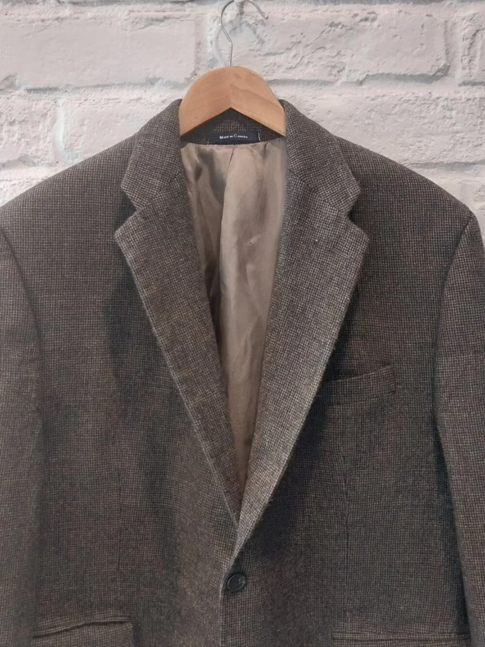 Chaps Ralph Lauren Blazer 100% Pure Wool 50R Brown Houndstooth Jacket Sport Coat